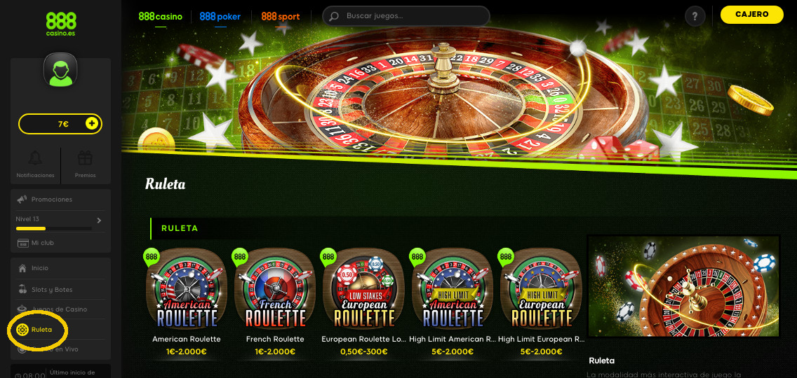 Jugar a la ruleta en 888casino